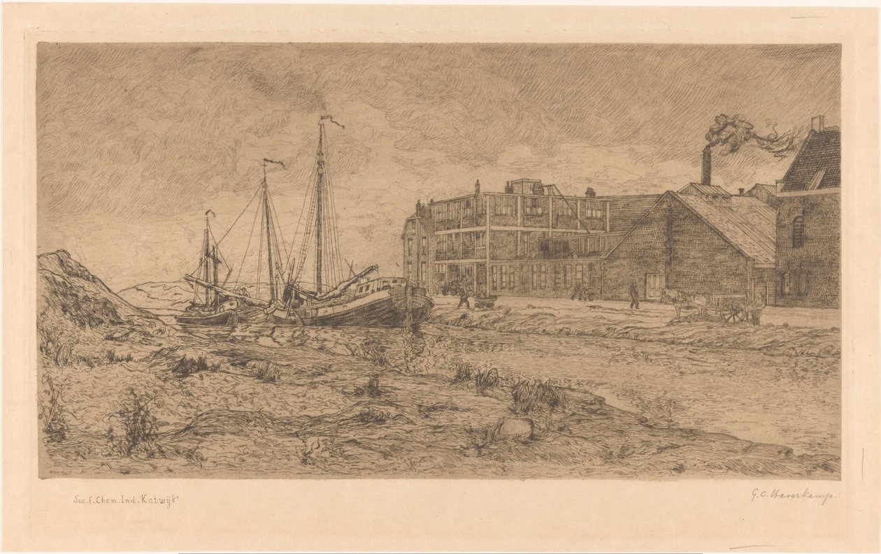 Kikötött bárkák egy gyárban alkotó: Gerrit Haverkamp (signed by artist)