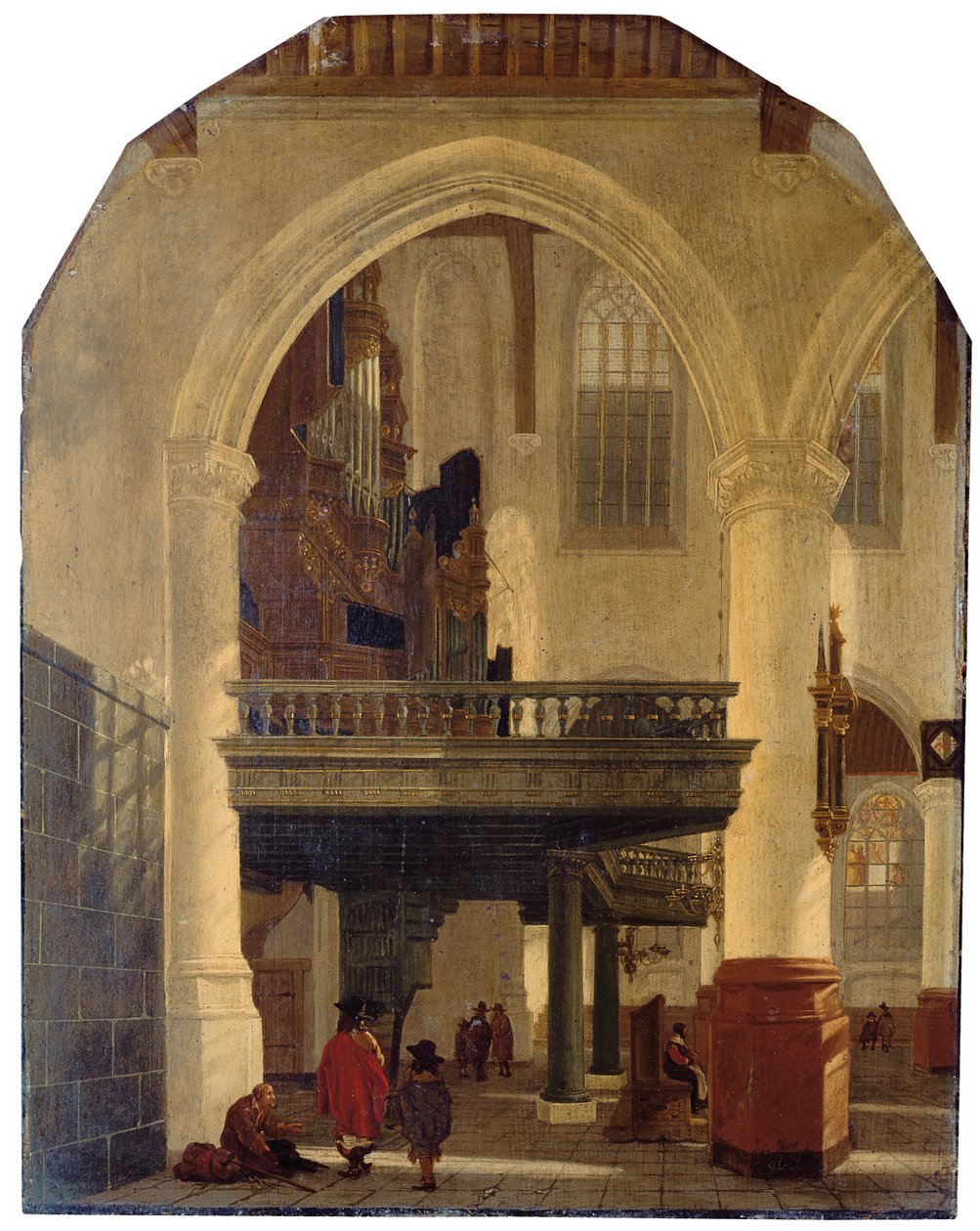 Az Oude Kerk nyugati vége, Delft, a déli folyosótól északra az orgonakarzattal alkotó: Gerrit Houckgeest