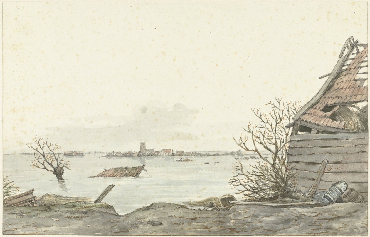 Kilátás az elárasztott Ransdorpról, 1825. február alkotó: Gerrit Lamberts