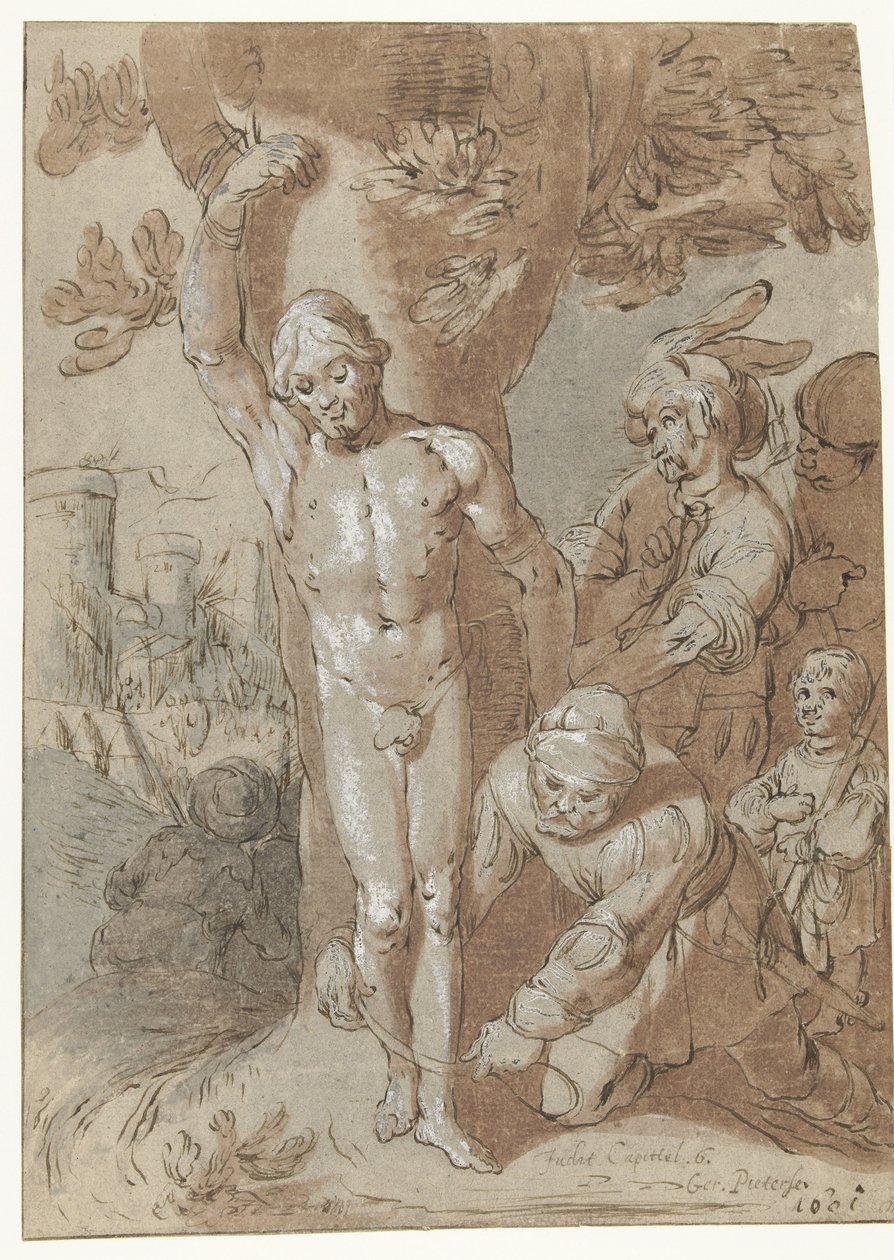 Achior egy fához van kötve alkotó: Gerrit Pietersz. Sweelink