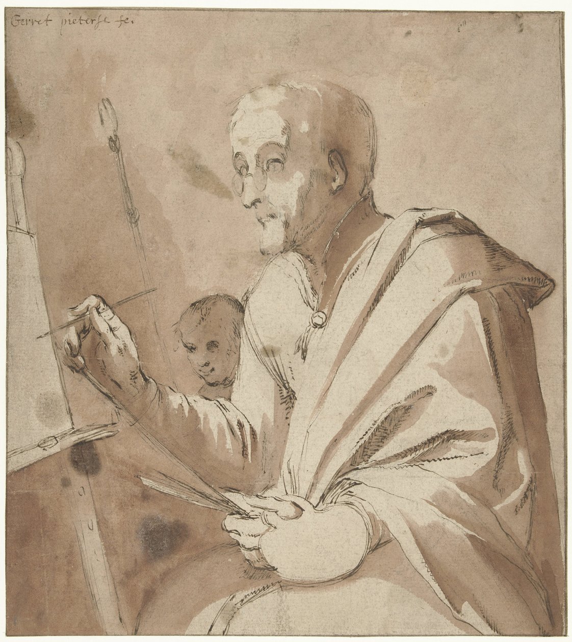Festő a festőállványra alkotó: Gerrit Pietersz. Sweelink