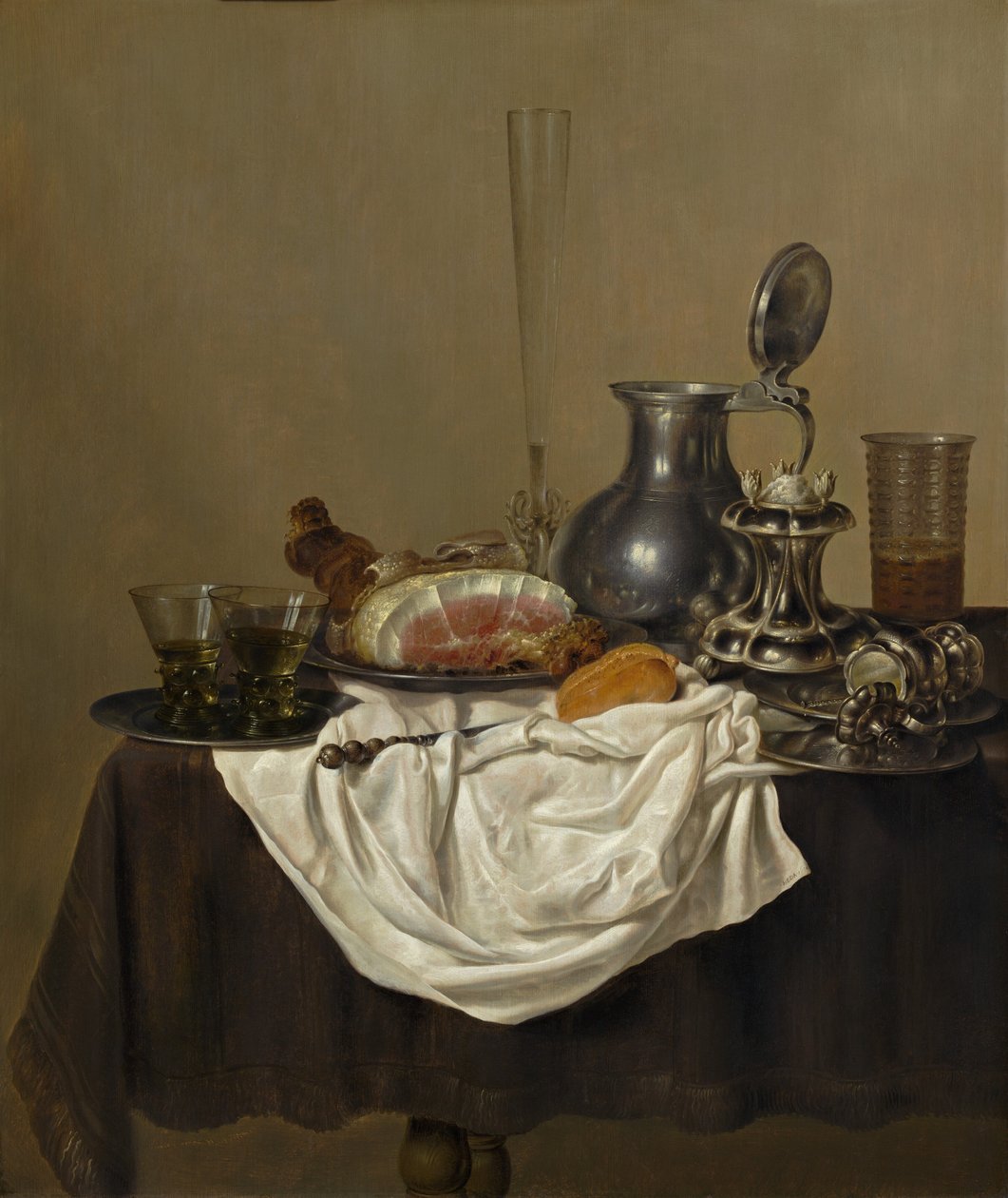 Csendélet sonkával, 1650. alkotó: Gerrit Willemsz. Heda