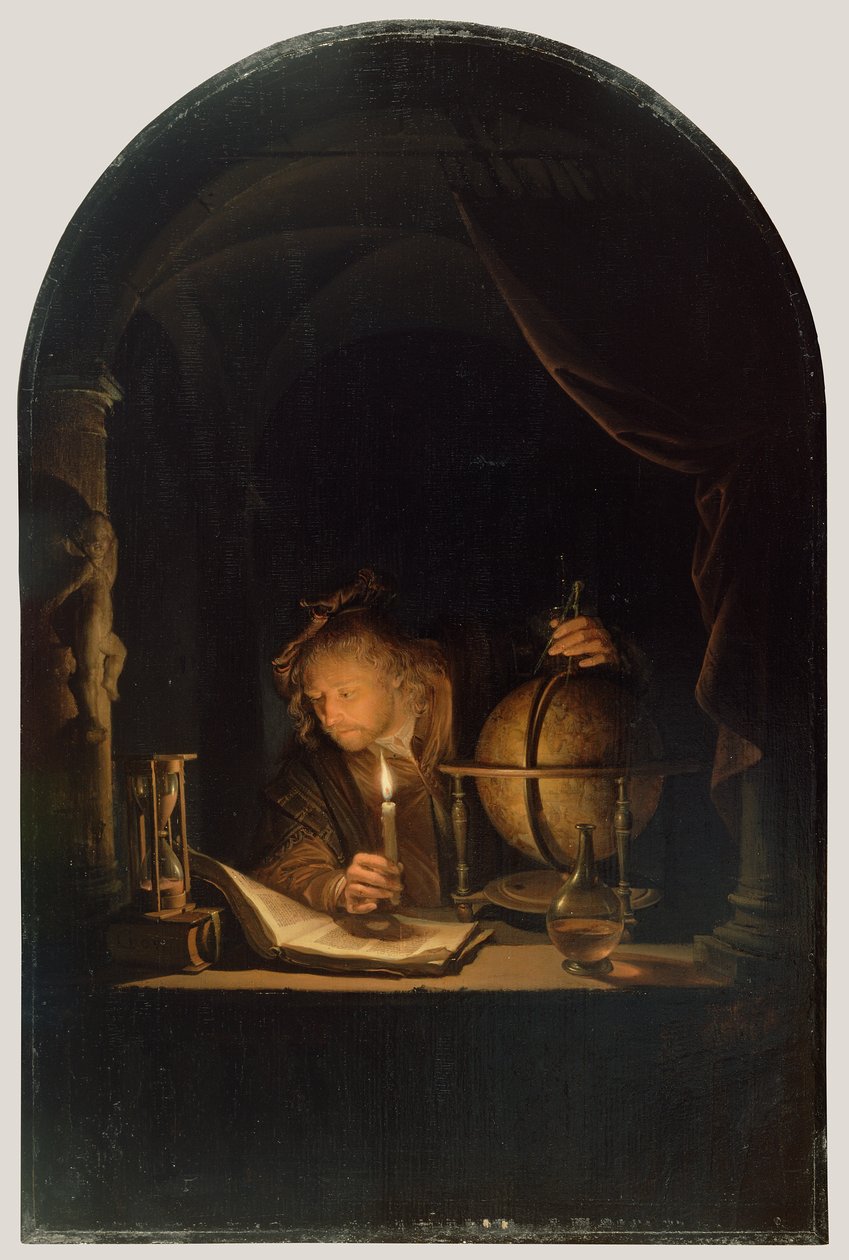 Csillagász gyertyafénynél, 1650 körül (olaj, panel) alkotó: Gerrit Dou