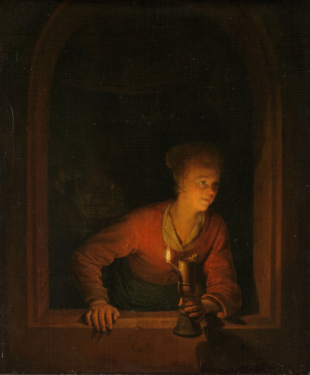 Lány olajlámpás ablakban, 1645-75 alkotó: Gerrit Dou