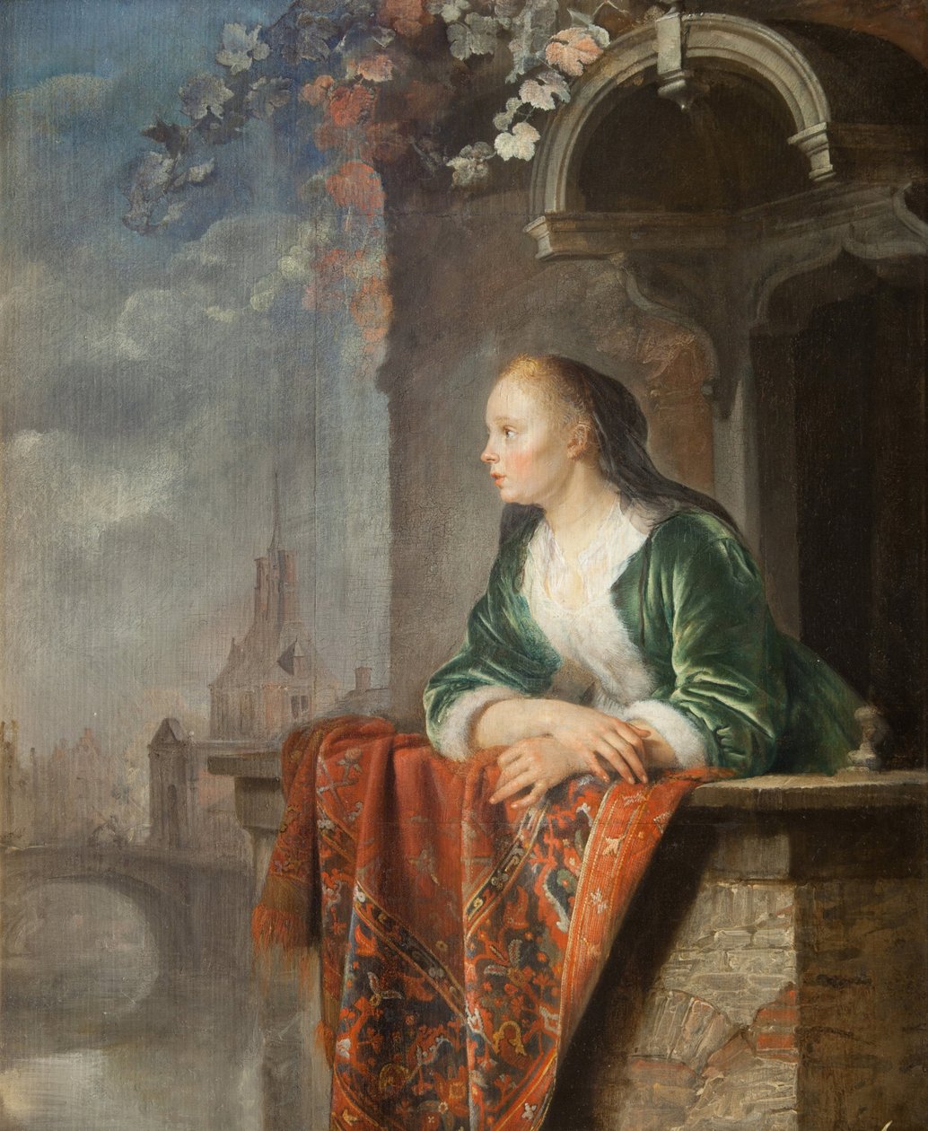 Fiatal nő az erkélyen - Fiatal nő az erkélyen - Gerard (Gerrit) Dou (1613-1675). Olaj, vászon, kb 1665. Nemzeti Galéria, Prága alkotó: Gerrit Dou