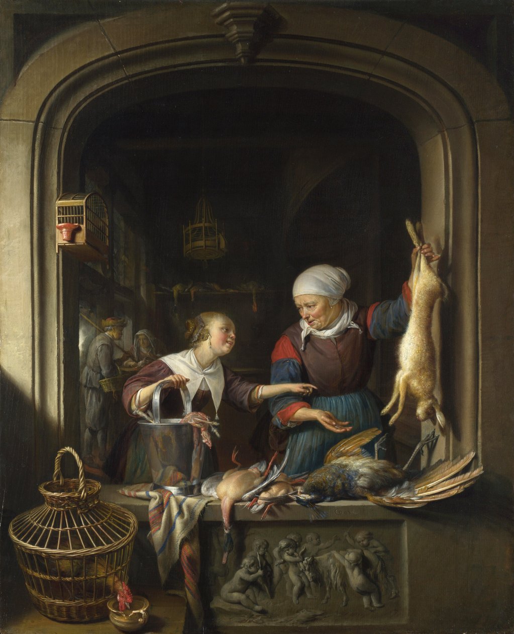 Egy baromfibolt – Egy baromfibolt – Gerard (Gerrit) Dou (Dow) festménye (1613-1675) – c. 1670 - Olaj, fa - 58x46 cm - National Gallery, London alkotó: Gerrit Dou