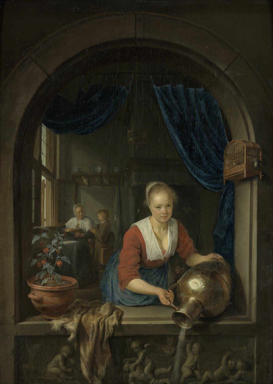 Szobalány az ablaknál, 1660 körül (olaj, tábla) alkotó: Gerrit or Gerard Dou
