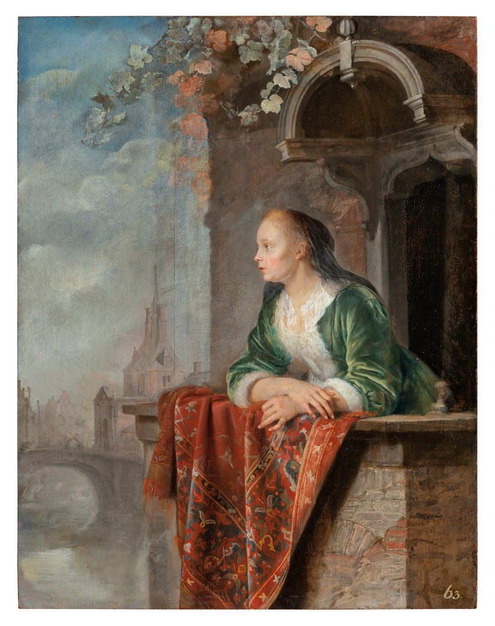 Fiatal hölgy az erkélyen, 1664 körül alkotó: Gerrit Dou