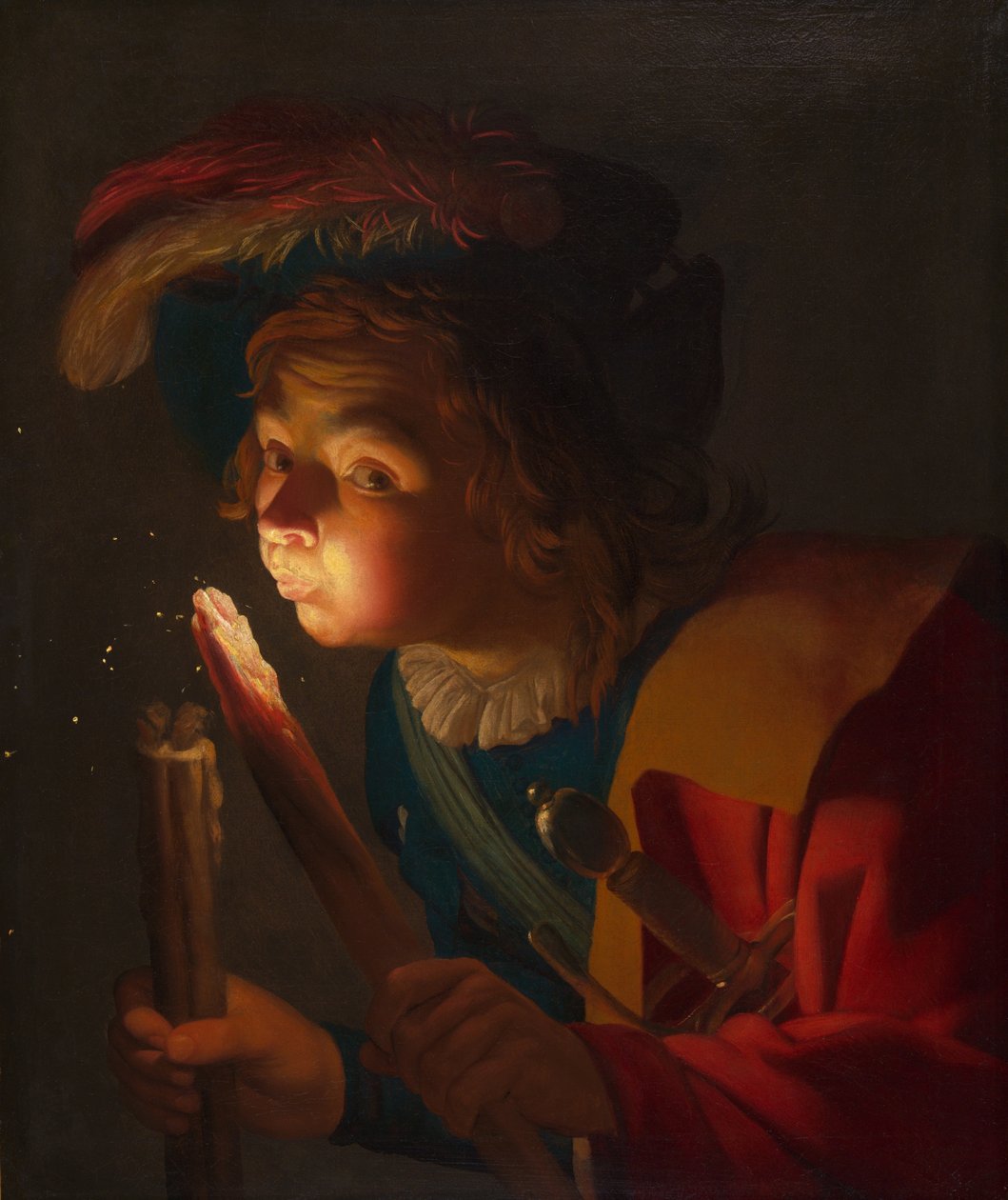 Egy fiú fúj a tűzjelzőn alkotó: Gerrit van Honthorst