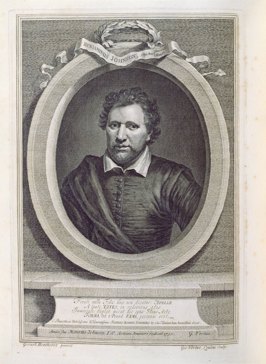 Ben Jonson (1573-1637), vésette George Vertue (1684-1756), 1730 alkotó: Gerrit van Honthorst