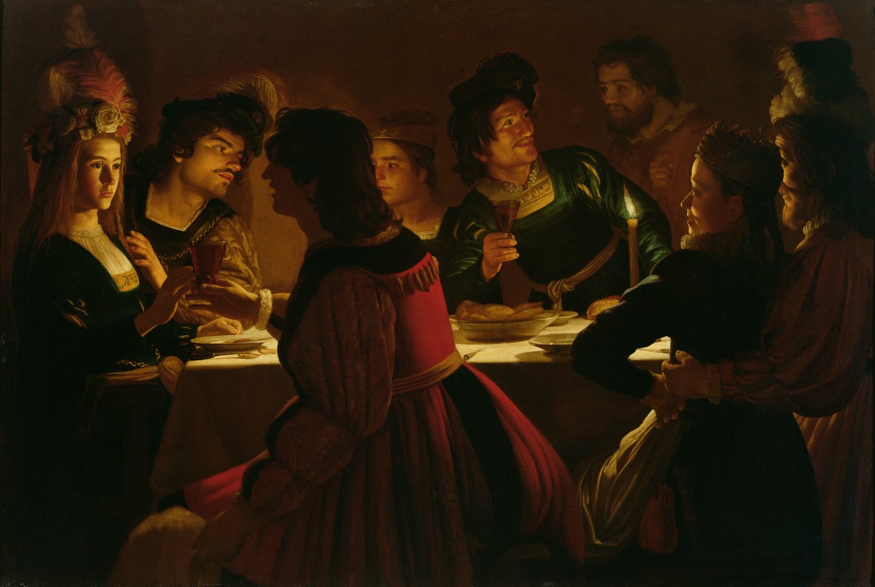 Ünnepi jelenet egy fiatal házaspárral, 1617 körül alkotó: Gerrit van Honthorst