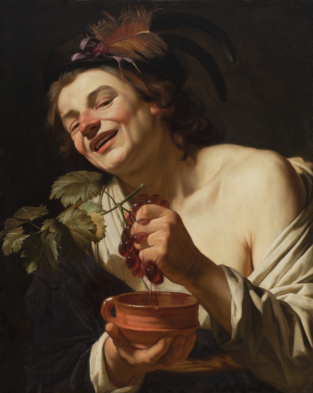Mosolygó, szőlőt facsaró fiatalember, 1622 alkotó: Gerrit van Honthorst