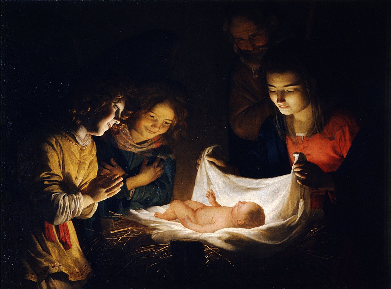 A Krisztus-gyermek imádása c. 1620 alkotó: Gerrit van Honthorst