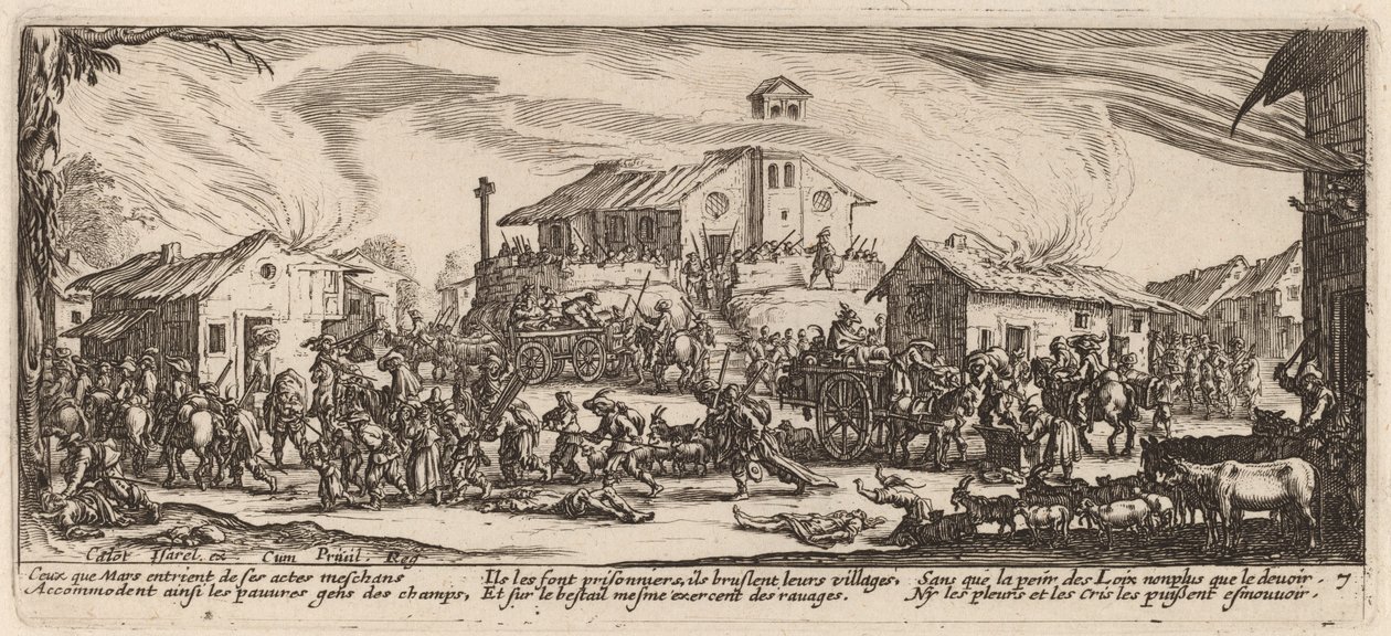 Egy falu kifosztása és felgyújtása alkotó: Gerrit van Schagen after Jacques Callot