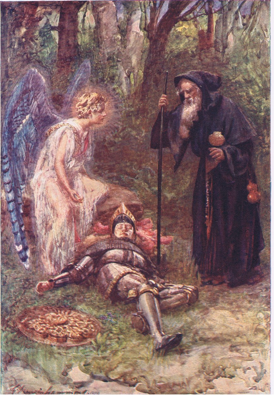 "Íme ez a nehéz látvány, te tisztelendő uram" - Történetek a Tündérkirálynőből, George Harrap and Company kiadásában alkotó: Gertrude E. Demain (after) Hammond