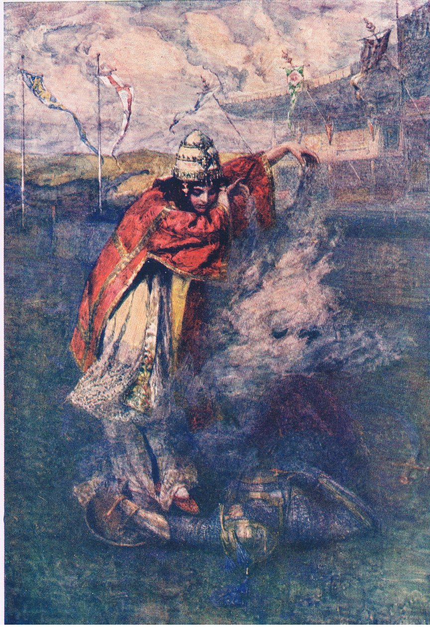 Duessa eloszlatta az Elvarázsolt Felhőt, a Történetek a tündérkirálynőből, amelyet George Harrap and Company adott ki alkotó: Gertrude E. Demain (after) Hammond