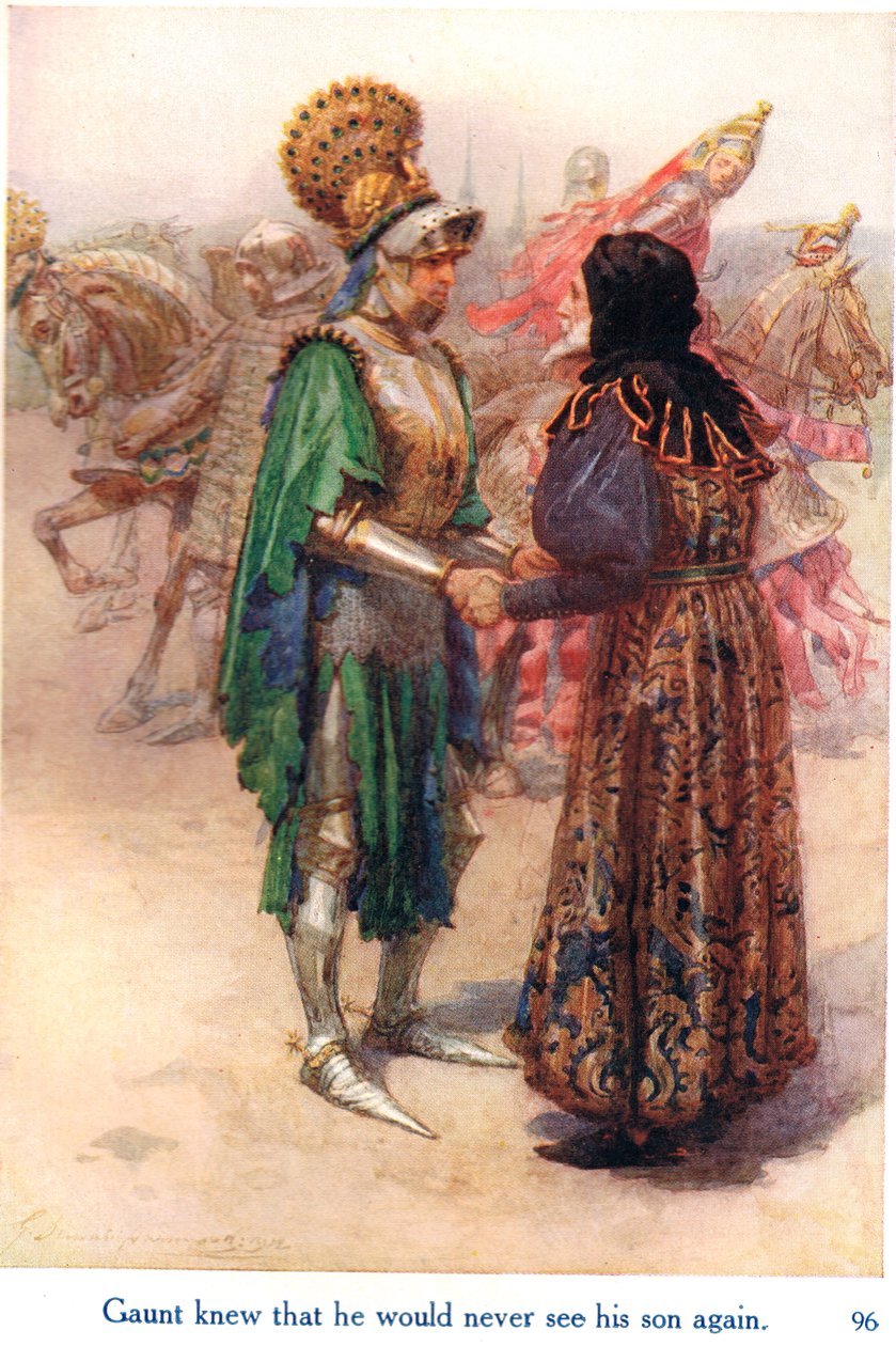 Gaunt tudta, hogy soha többé nem fogja látni a fiát. Illusztráció a George Harrap & Son kiadásában megjelent Shakespeare történeteiből az angol királyokról alkotó: Gertrude E. Demain Hammond