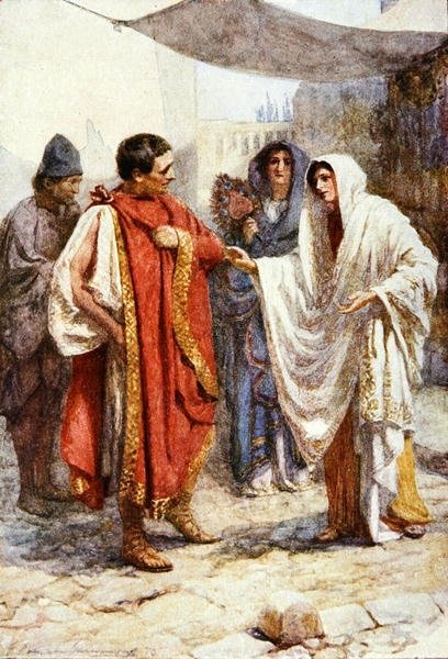 Hogy lehet most, férjem, hogy akkor elidegenedtél önmagadtól? illusztráció a "Tévedések vígjátékából" az 1910 körül megjelent "Shakespeare-történetek: Thomas Carter által újra elmondott" című kötetben (színes litó) alkotó: Gertrude E. Demain Hammond