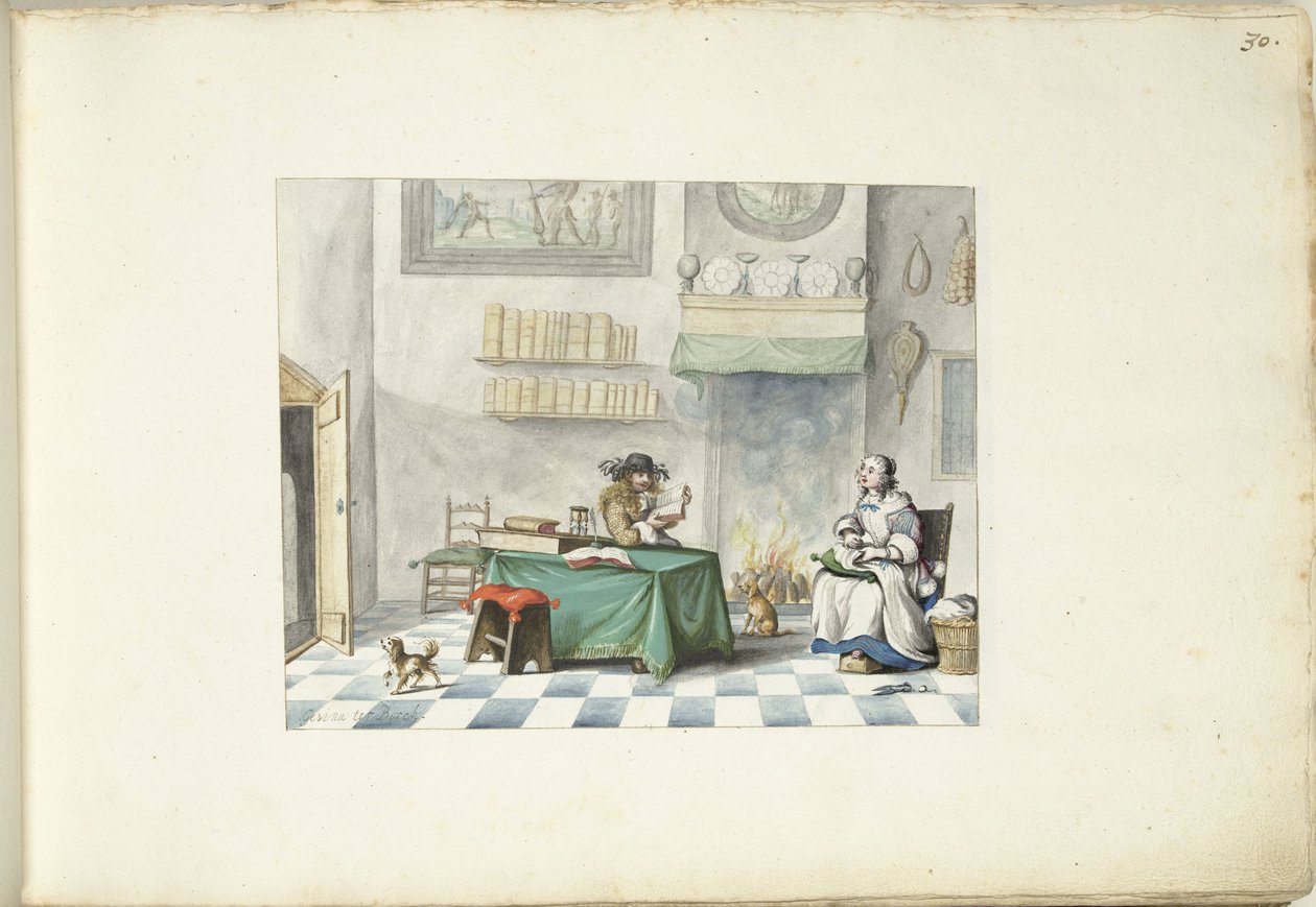 Úriember felolvas egy hölgynek alkotó: Gesina ter Borch (signed by artist)