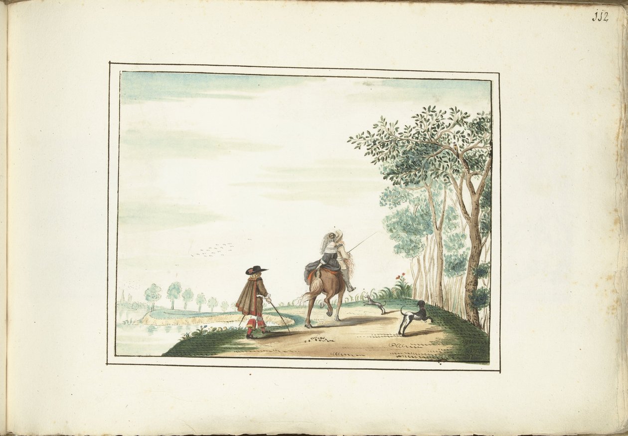 Úr és hölgy lóháton és gyalogos a tájon alkotó: Gesina ter Borch (signed by artist)