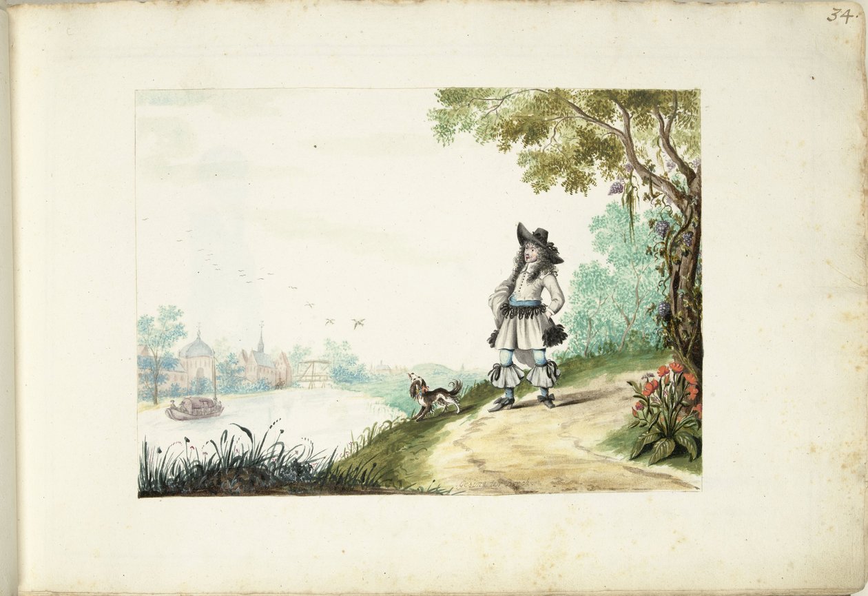 Úriember a folyó mentén sétálva alkotó: Gesina ter Borch (signed by artist)