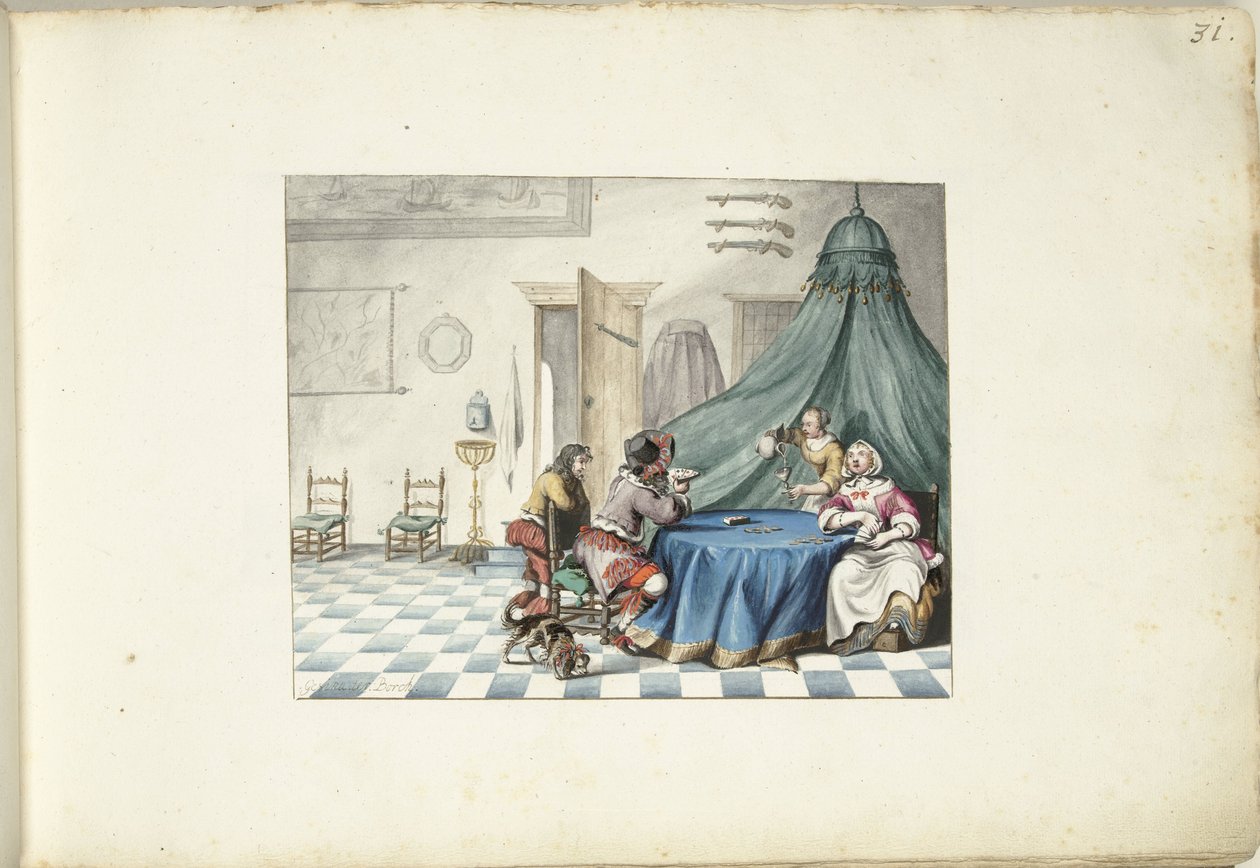 Kártyajátékosok egy belső térben alkotó: Gesina ter Borch (signed by artist)