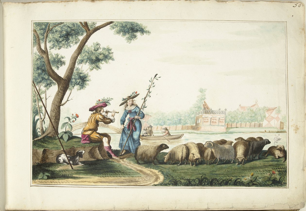 Pásztori előadás egy folyó mellett alkotó: Gesina ter Borch (signed by artist)
