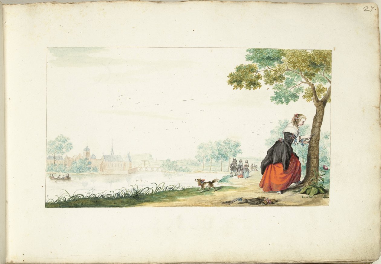 Nő neveket ír egy fára alkotó: Gesina ter Borch (signed by artist)