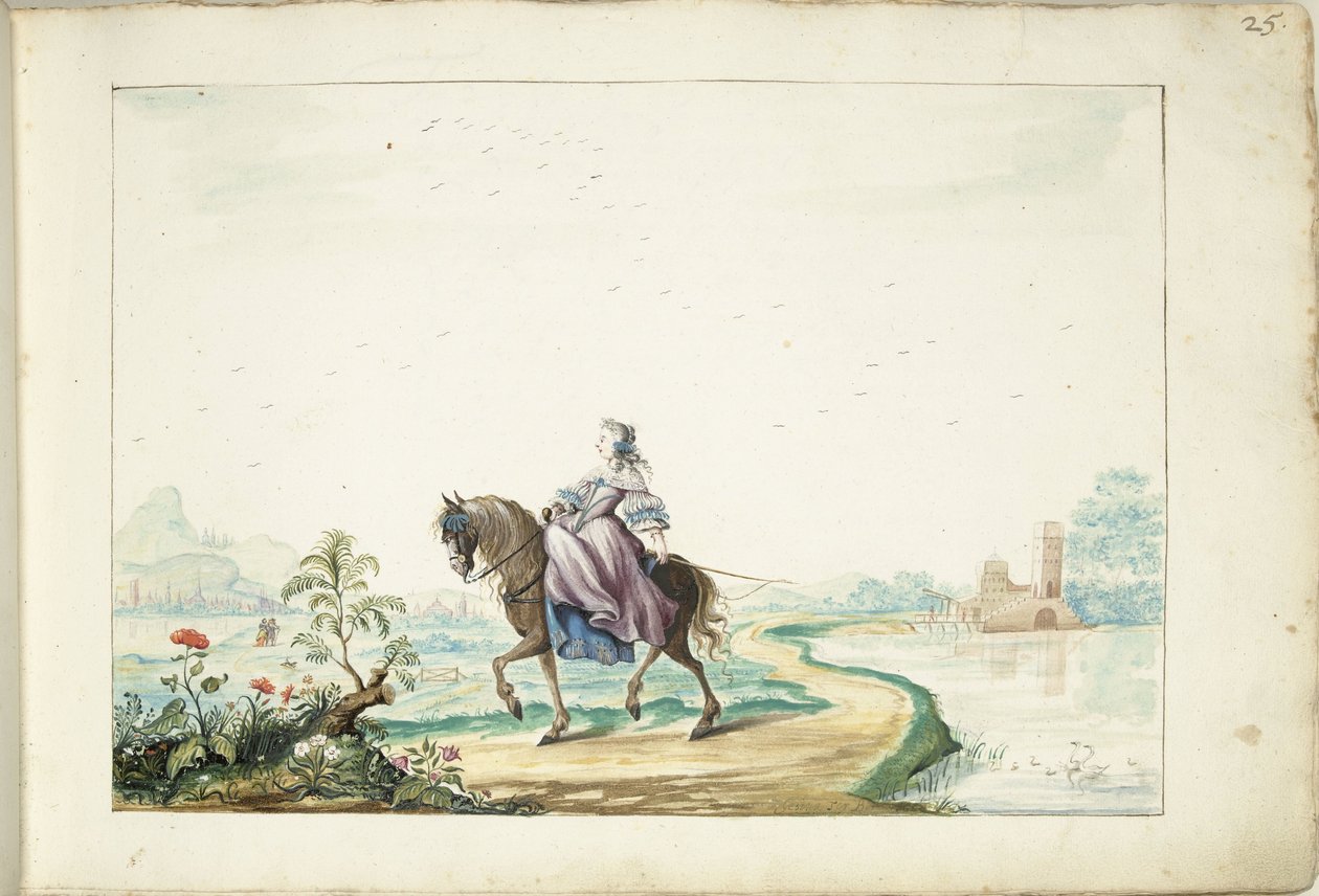 Nő lóháton a tájon alkotó: Gesina ter Borch (signed by artist)