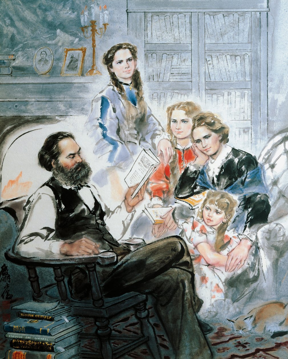 Karl Marx és családja (akvarell) alkotó: Ghan Zen Mon
