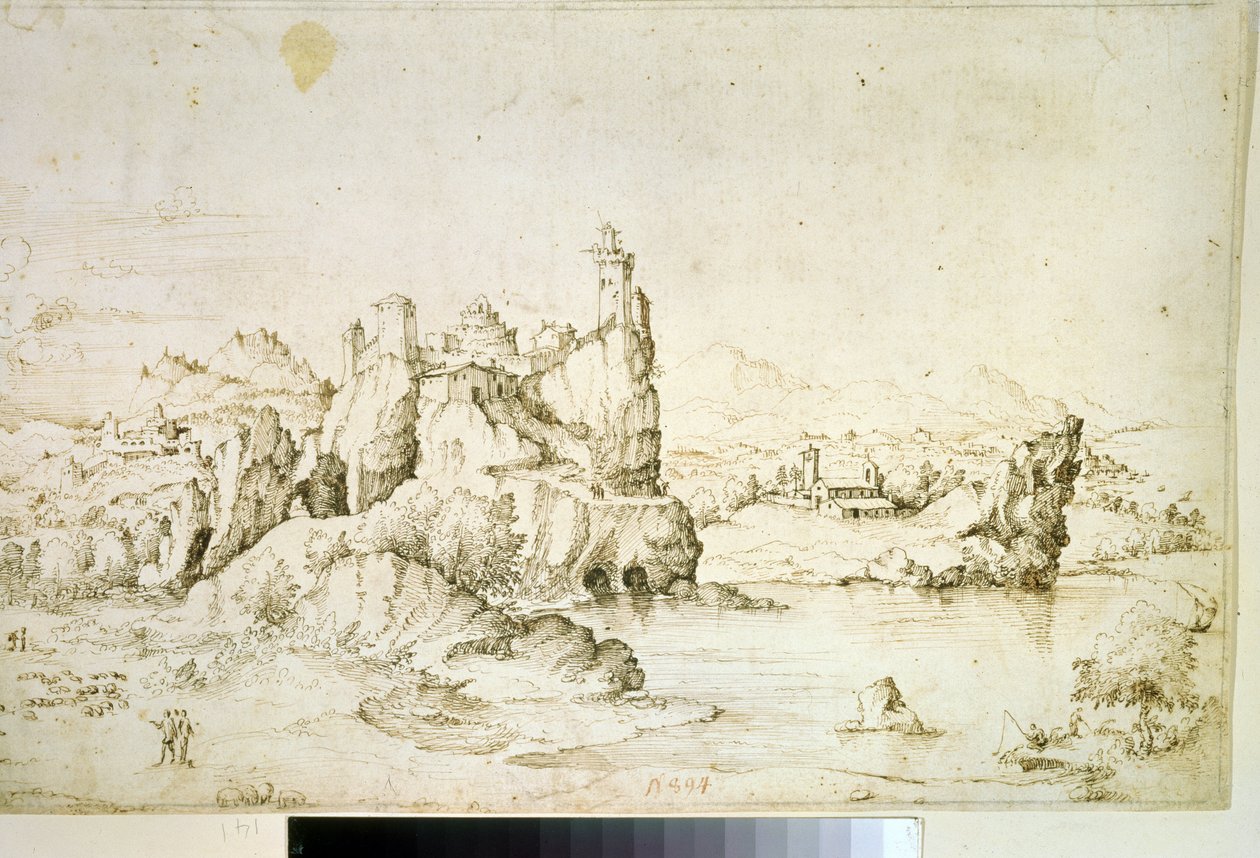 ""A Castle on a Rock in Mountainscape" (A Castle on a Rock in Mountainscape) Barna tusrajz, Gherardo Cibo (1512-1600) 1540 Puskin Múzeum, Moszkva alkotó: Gherardo Cibo