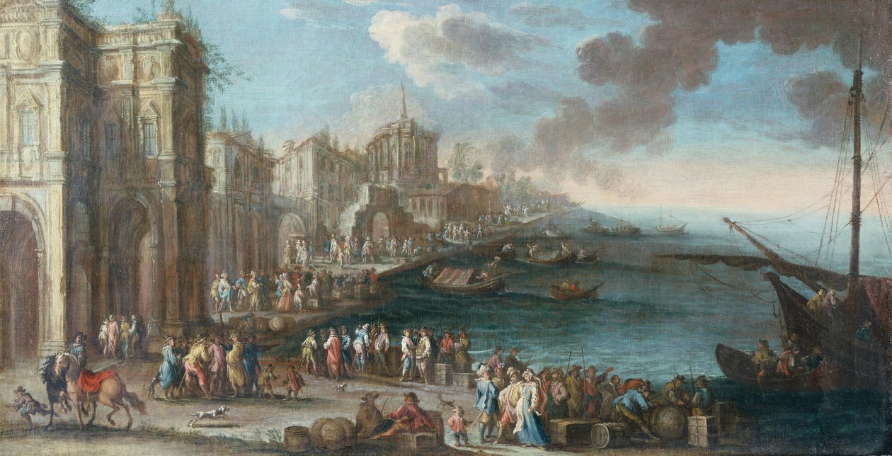 Capriccio vagy egy mediterrán dokk (olaj, vászon) alkotó: Gherardo Poli