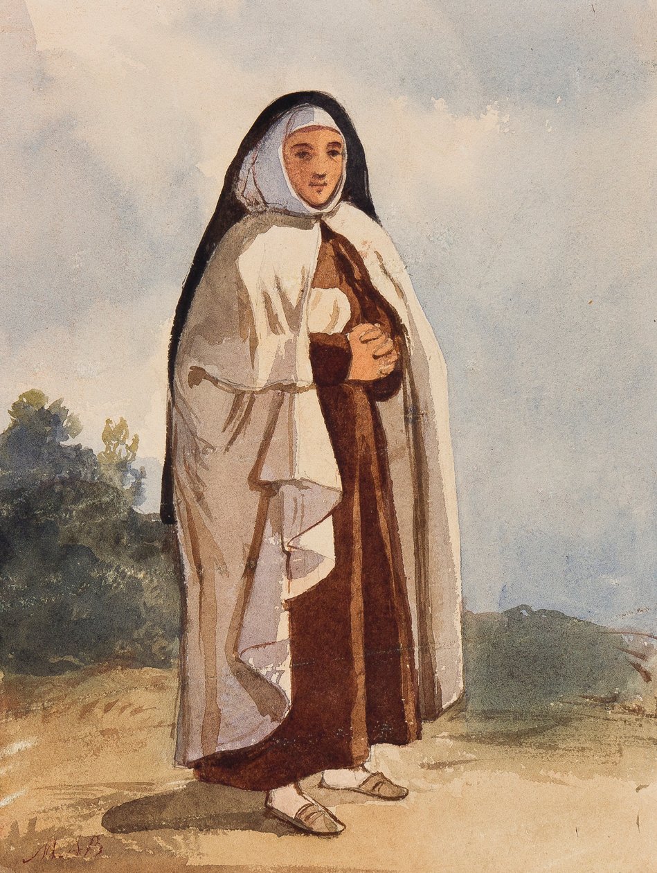 Egy apáca, Maria Annunziata di Borbone hercegnő (1843-1871) kiegészítéseivel (ceruza és WC papíron) alkotó: Giacinto Gigante