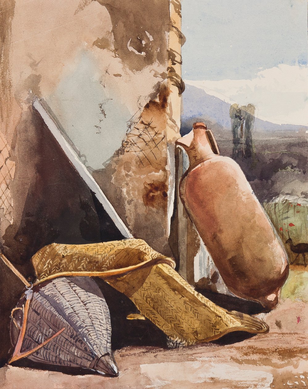 Kosarak és amfora madárral, Borbone pupilla kiegészítésével (ceruza, wc és gouache papíron) alkotó: Giacinto Gigante