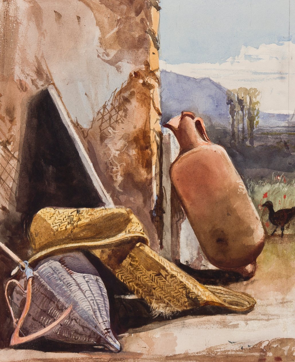 Kosarak és amfora madárral, egy Borbone tanítvány kiegészítéseivel (ceruza, wc és gouache, papír) alkotó: Giacinto Gigante