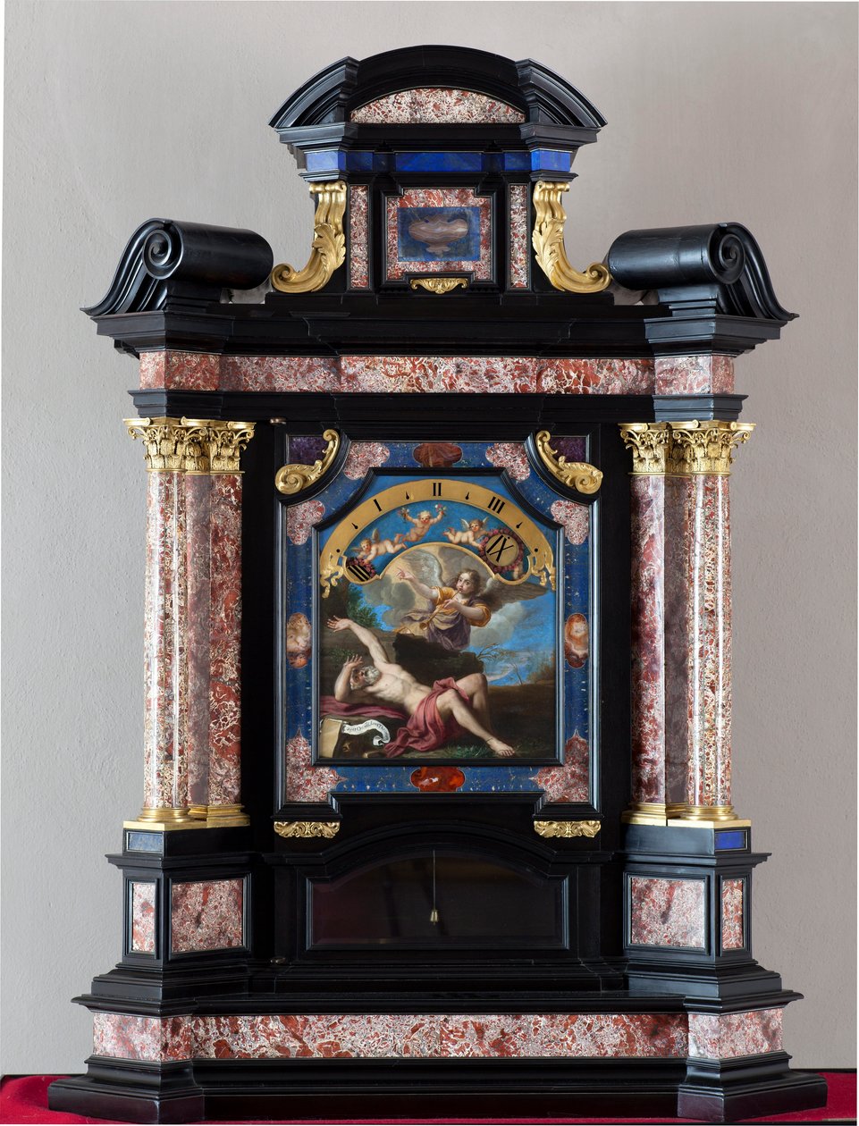 Óra Szent Jeromos hallásáról az utolsó ítélet trombitájánál Giacinto Brandi festménye (1621-1691) Giuseppe Campani szerkezete és mechanizmusa - 17. század Mérete 128x100x44 cm Genes musei di strada nuova alkotó: Giacinto Brandi