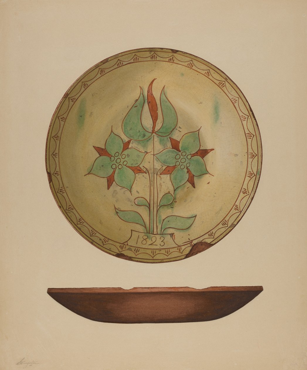 Tányér tulipánnal és két virággal, 1938. alkotó: Giacinto Capelli