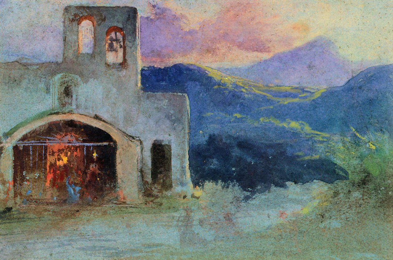 Vidéki templom Cava közelében, 1857 körül (akvarell) alkotó: Giacinto Gigante