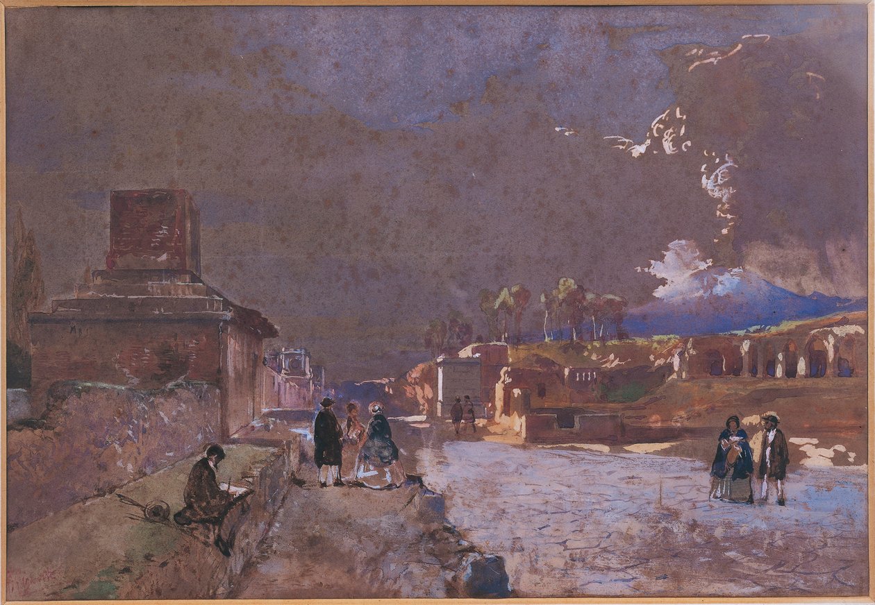 Olaszország, A pompeii sírok utcája (akvarell) alkotó: Giacinto Gigante