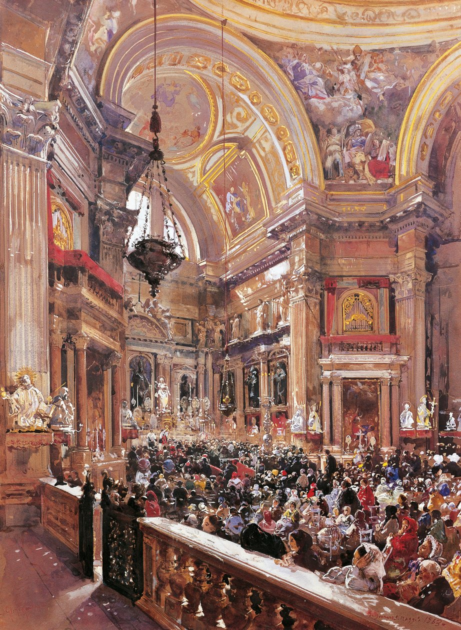 Szent Gennaro kápolna a nápolyi katedrálisban, Giacinto óriás (1806-1876), tempera. alkotó: Giacinto Gigante