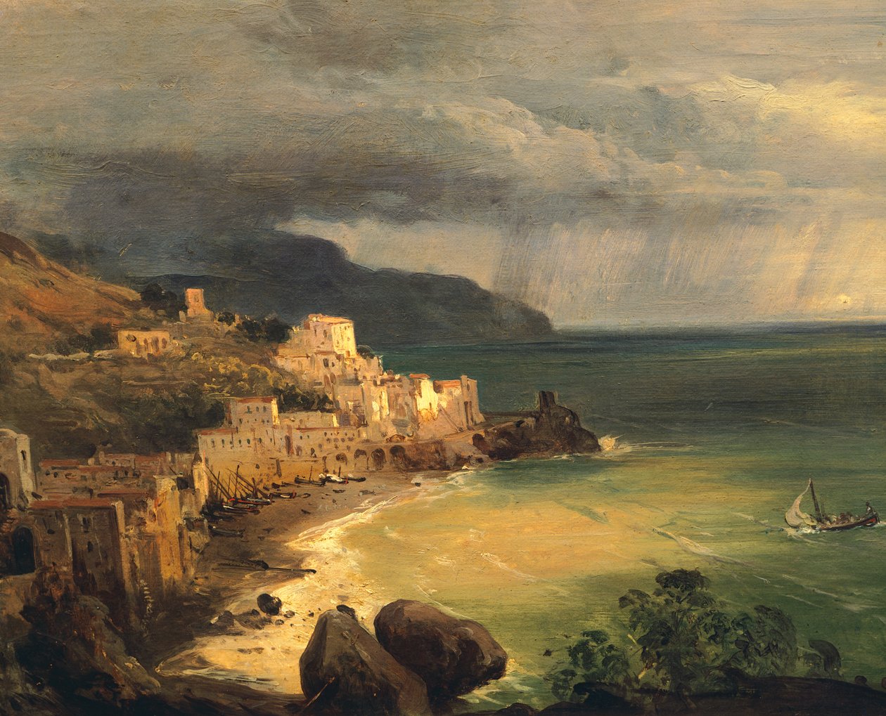 Vihar az Amalfi-parton és a Nápolyi-öbölben, Giacinto Gigante (1806-1876), Olaszország alkotó: Giacinto Gigante