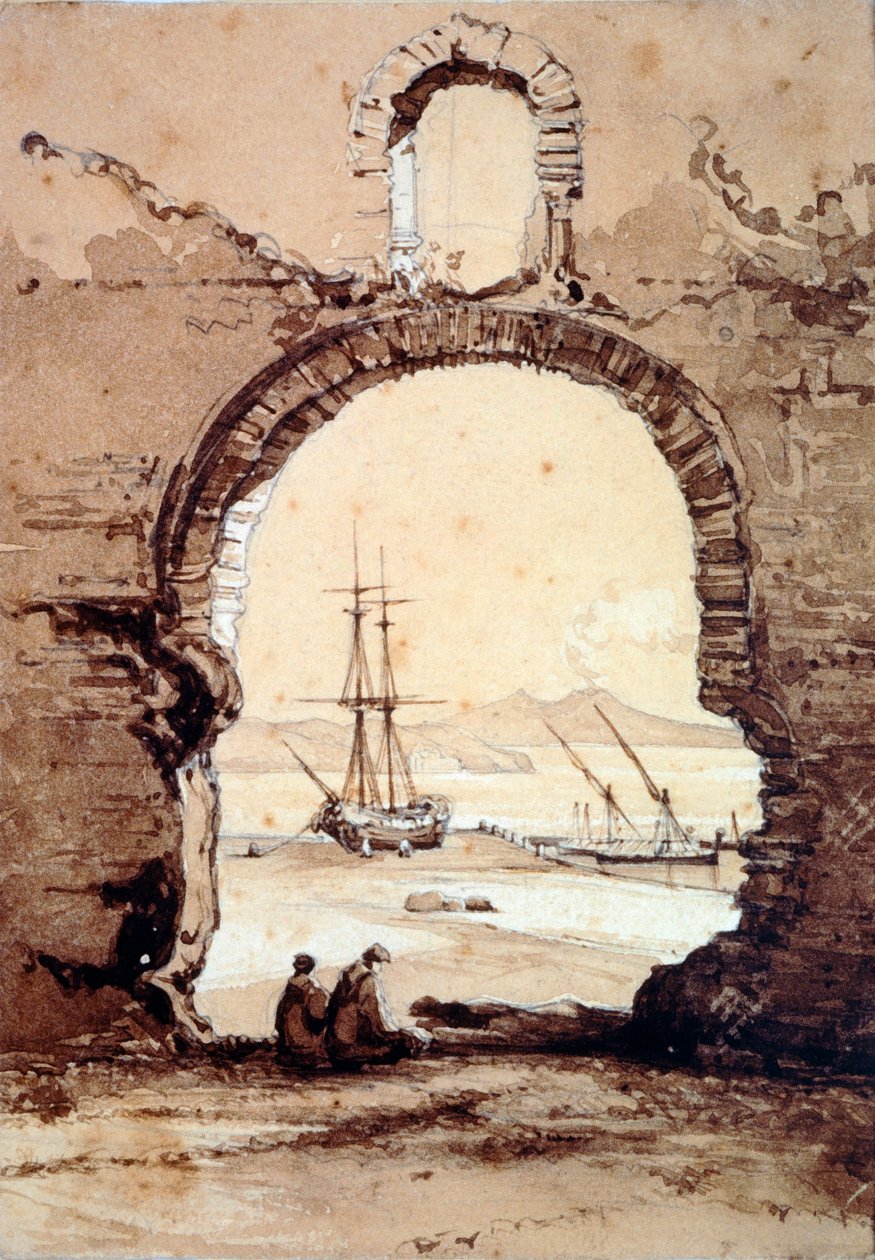 A Nápolyi-öböl Posillipóból, Giacinto Gigante (1806-1876), akvarell. alkotó: Giacinto Gigante