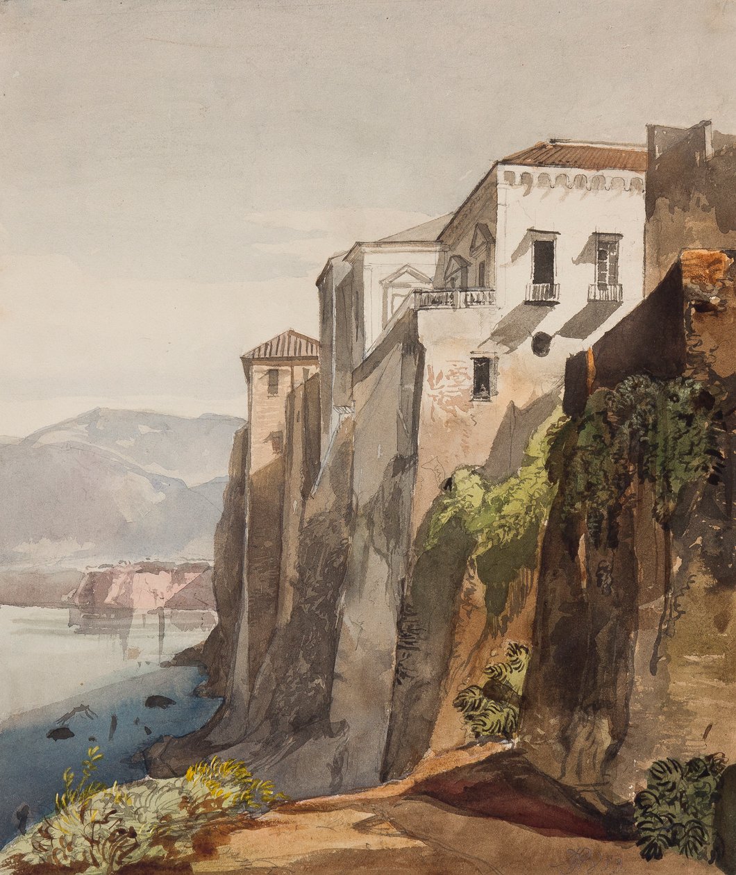 Tasso háza, Sorrento, Maria Annunziata di Borbone hercegnő (1843-1871) kiegészítéseivel, 1853 (ceruza, wc és gouache, papír) alkotó: Giacinto Gigante