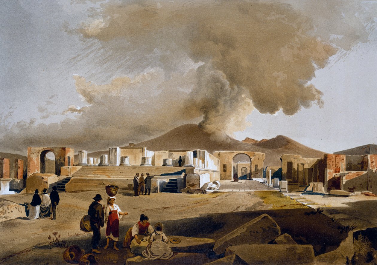 Kilátás a fórumra és a pompeji Jupiter-templomra, Giacinto Gigante (1806-1876) illusztrációja a Pompeii házak és emlékművekből, Fausto és Felice Niccolini alkotó: Giacinto Gigante