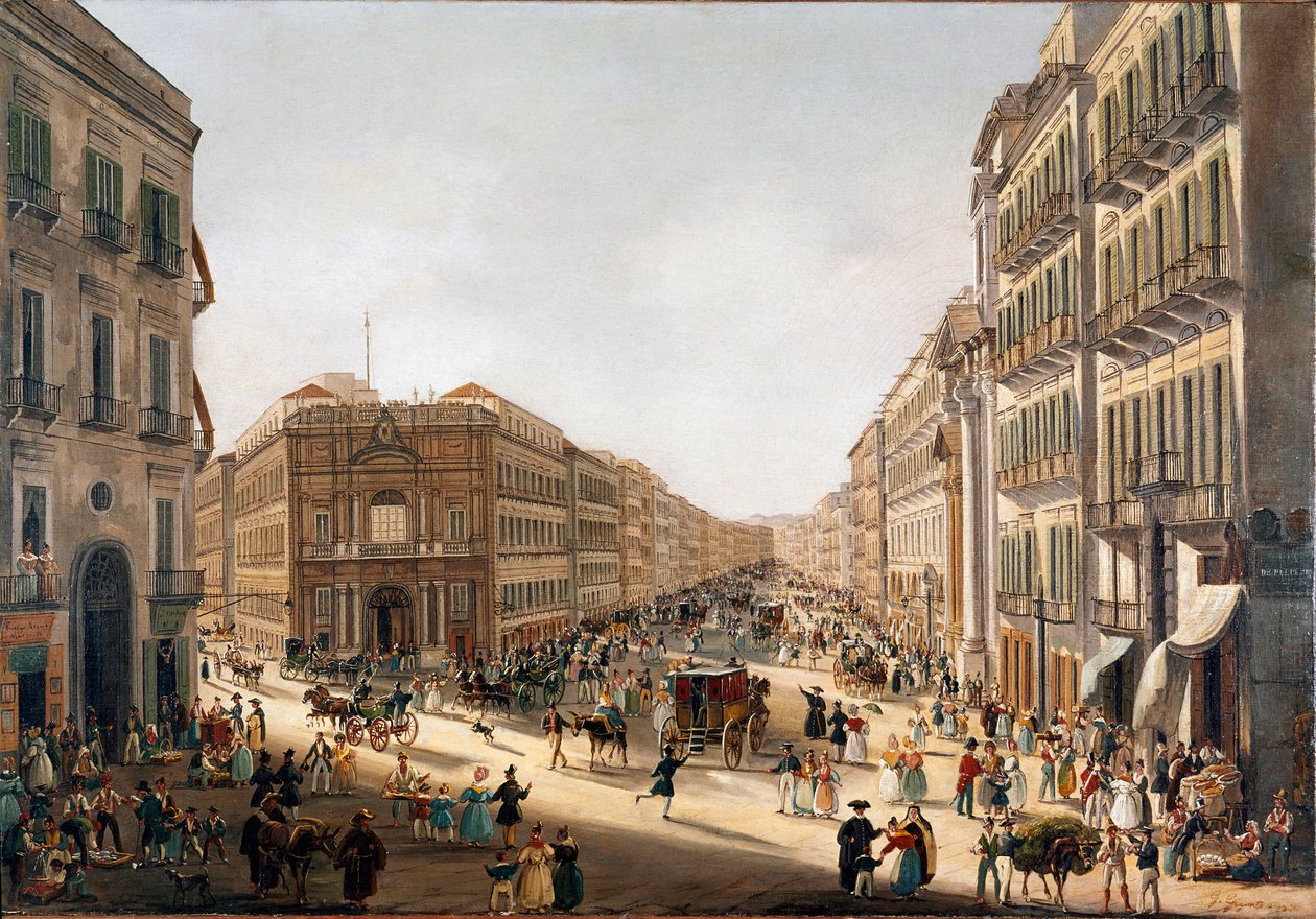 Kilátás az utcára Toledo a Nápoly (Nápolyi Toledo utca kilátása) Giacinto Gigante festménye (1806-1876) Nápolyi San Martino Nemzeti Múzeum alkotó: Giacinto Gigante