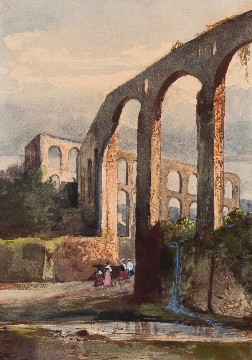 Nők a Maddaloni római vízvezeték alatt, egy borbone tanítvány, valószínűleg Maria Annunziata di Borbone hercegnő (1843-1871) kiegészítésével (ceruza, wc és gouache papíron) alkotó: Giacinto Gigante