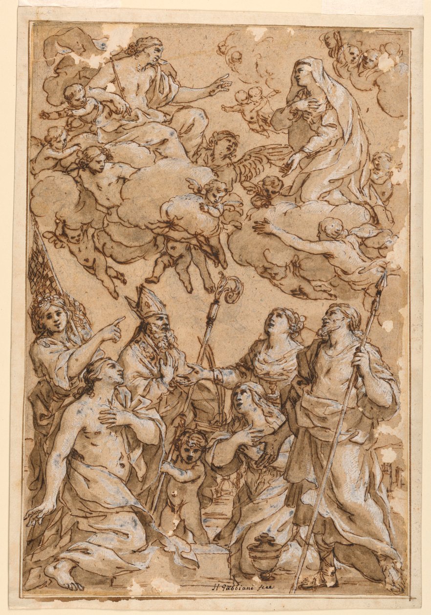 Rajz, Krisztus és Szűz Mária a pistoiai védőszentekkel, 1638 alkotó: Giacinto Gimignani