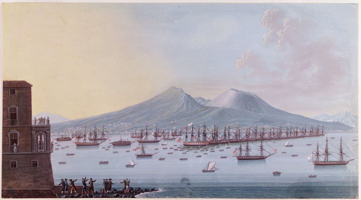 Kilátás a Nápolyi-öbölre, 1798 (színes metszet) alkotó: Giacomo Guardi