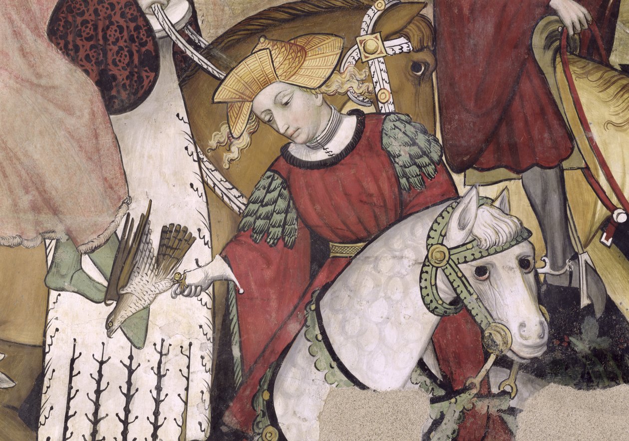 Az élet forrása, részlet egy solymászról, aki elengedi madarát, 1418-30 alkotó: Giacomo Jaquerio