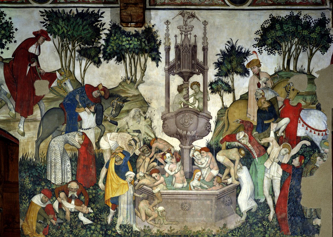 Az élet forrása, részlet a szökőkútban érkező és fürdőző emberekről, 1418-30 alkotó: Giacomo Jaquerio